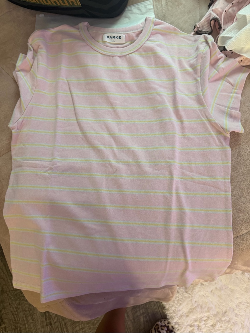 PARKE BIRTHDAY COLLECTION pink Stripe tee size XL - Picture 2 of 4